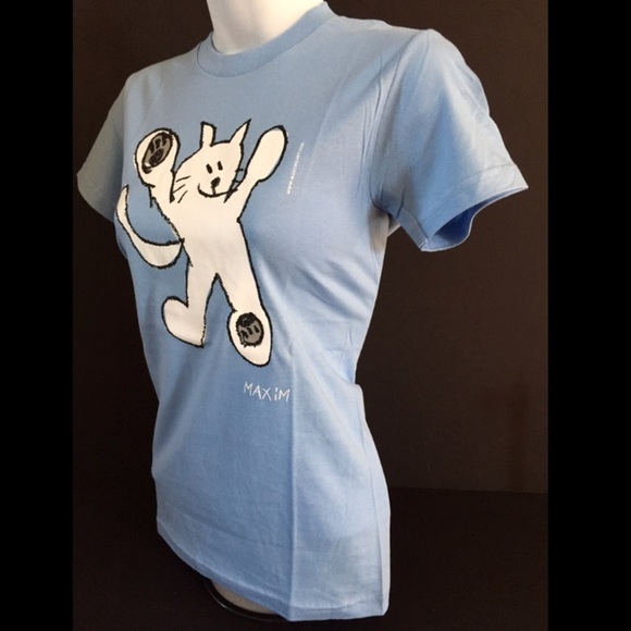 MAXIMSART Blue Cat T-shirt American Apparel - Picture 1 of 2